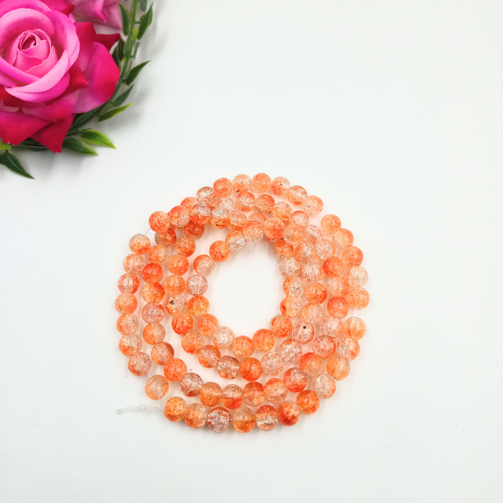 8 mm Orange  Crackle Bead