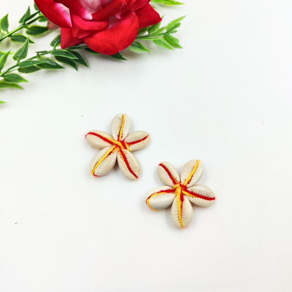 Yellow & Red mix Cowrie Flower - 10 Peices