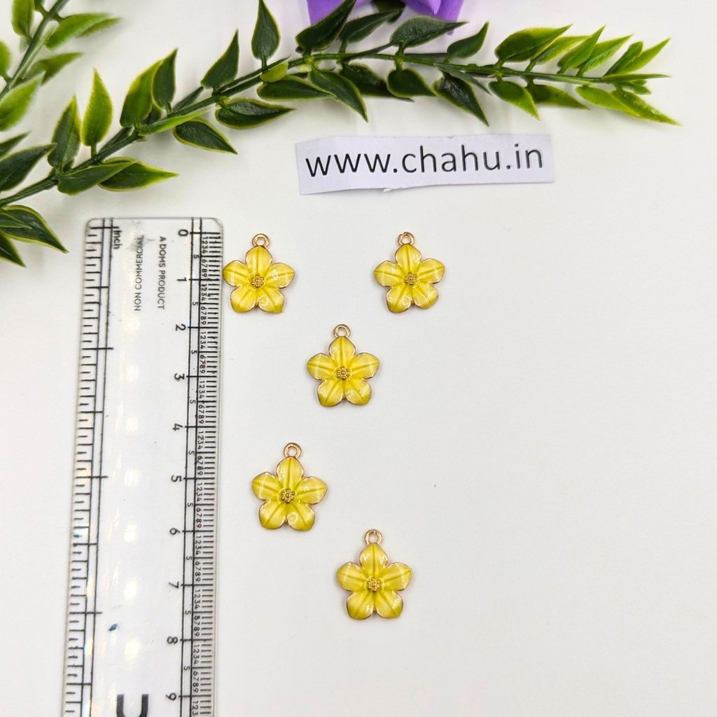 Yellow Flower Alloy Enamel Charms - 10 Pieces