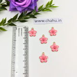 Pink Flower Alloy Enamel Charms - 10 Pieces