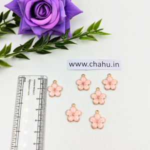 Light Pink Flower Alloy Enamel Charms - 10 Pieces