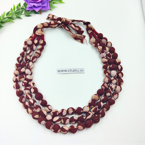 Vintage Maroon 3 Layered Beaded Fabric Nacklace - 3 Pieces