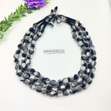 Black,White & Gray 3 Layered Beaded Fabric Nacklace - 3 Pieces