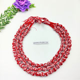 Red Printed 3 Layered Beaded Fabric Nacklace - 3 Pieces