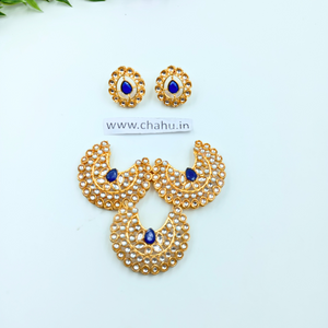 Blue stone Kundan Pendent With Earrings