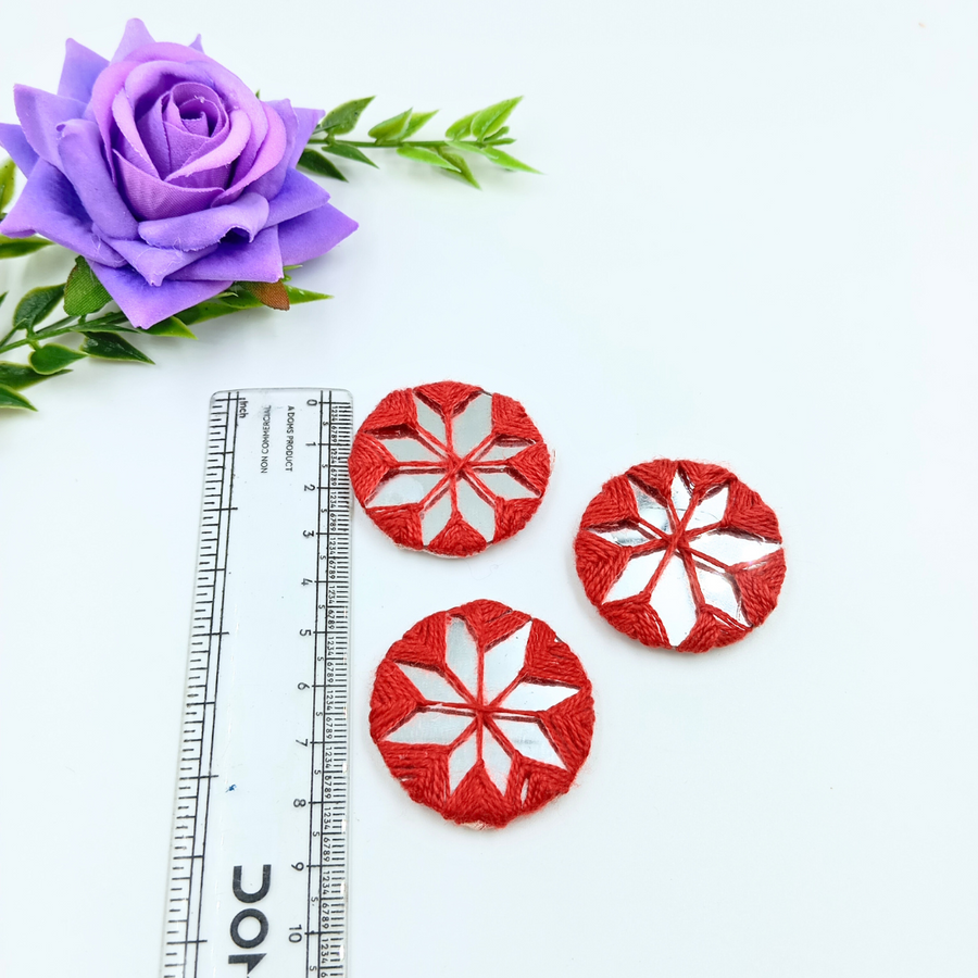 Red Round Embroidery Mirror -  Pack  of 10 Pieces