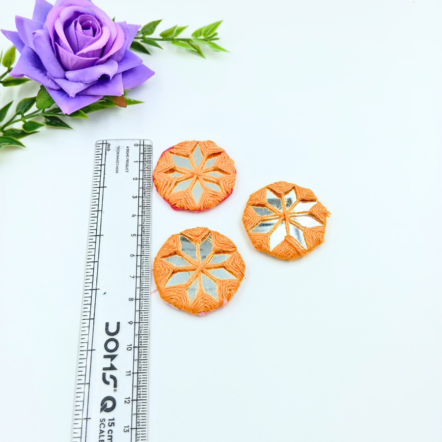 Pastel Orange Round Embroidery Mirror -  Pack  of 10 pieces