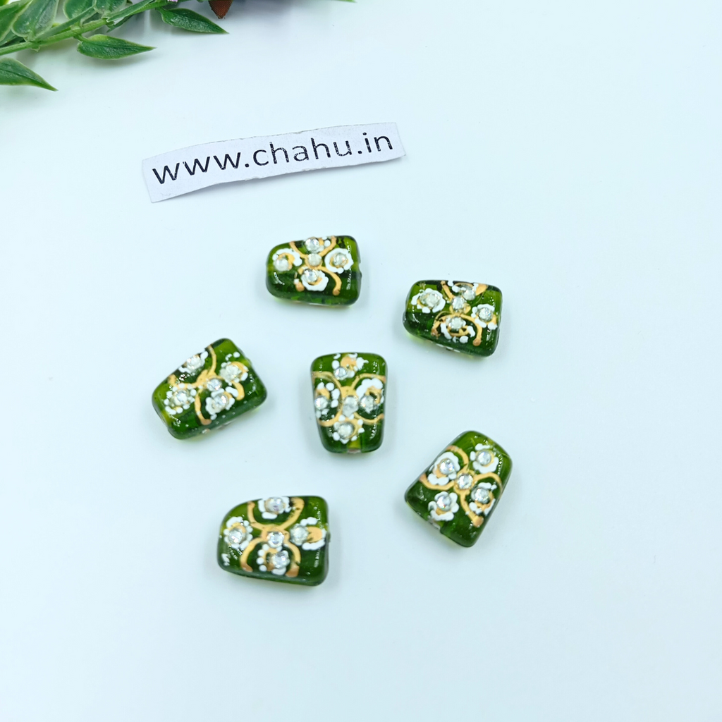 17mm Olive Green Meenakari Kundan Tumble Beads - 25 Pieces