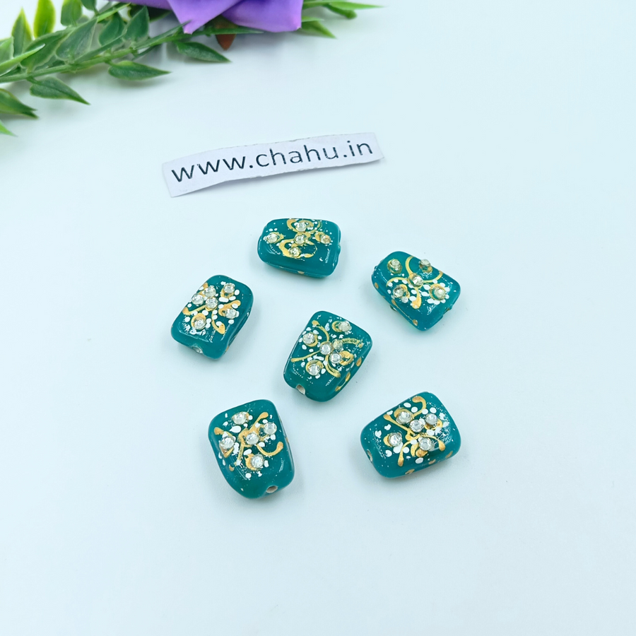 17mm Teal Color Meenakari Kundan Tumble Beads - 25 Pieces