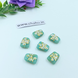 17mm Mint Green Meenakari Kundan Tumble Beads - 25 Pieces