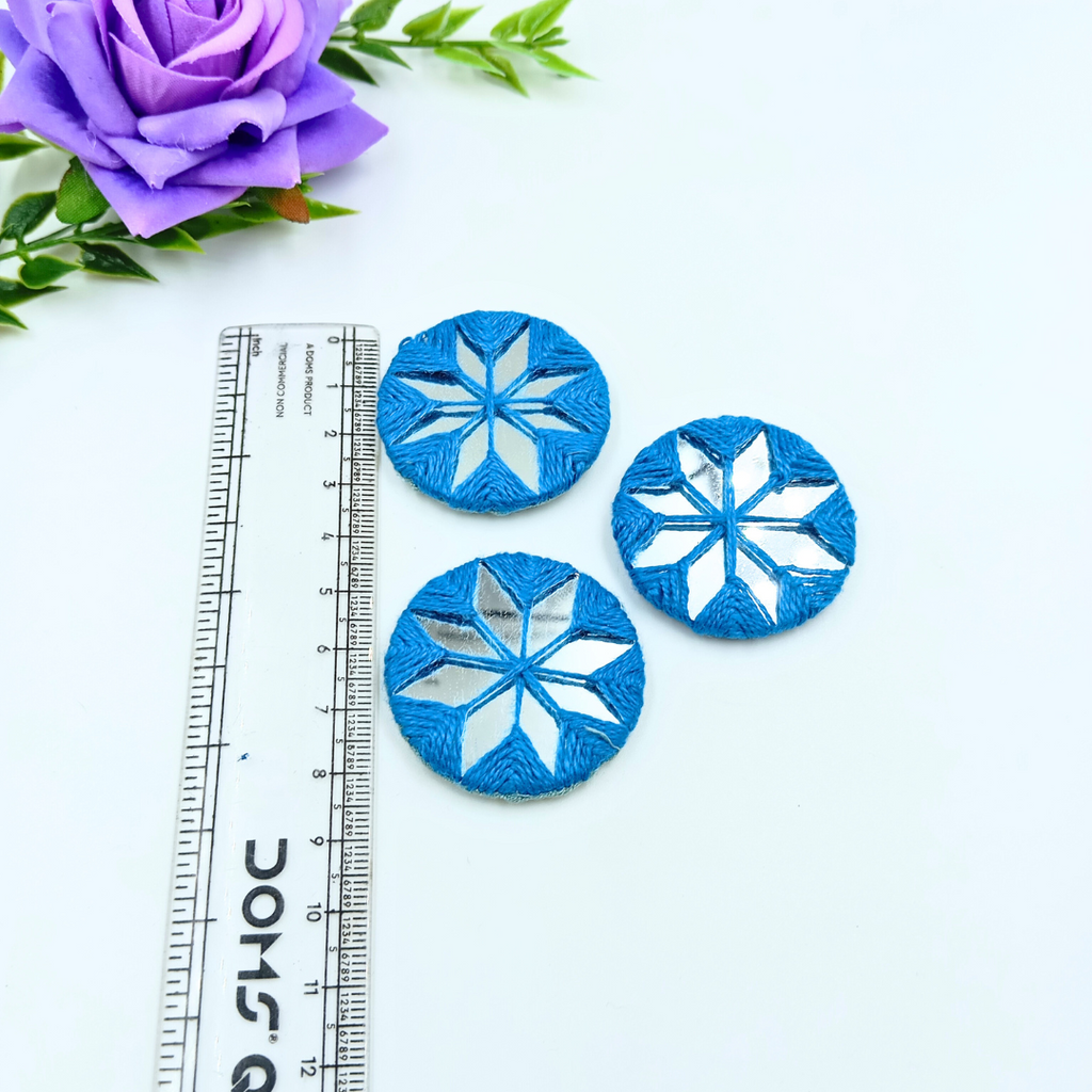 Sky Blue Round Embroidery Mirror -  Pack  of 10 Pieces