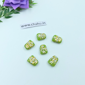 17mm Parrot Green Meenakari Kundan Tumble Beads - 25 Pieces