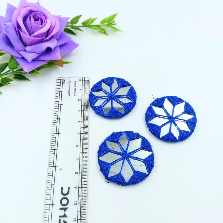 Nevi Blue Round Embroidery Mirror -  Pack  of 10 pieces