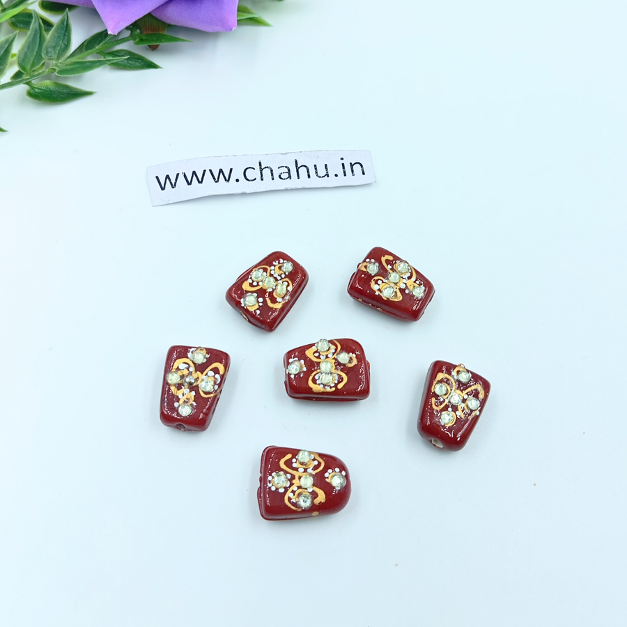 17mm Red-Brown Meenakari Kundan Tumble Beads - 25 Pieces