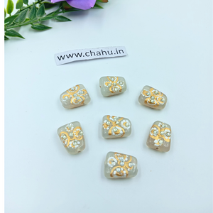 17mm Off White Meenakari Kundan Tumble Beads - 25 Pieces