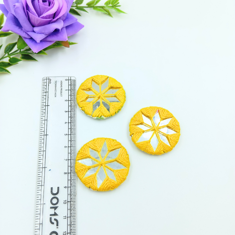 Yellow Round Embroidery Mirror -  Pack  of 10 Pieces