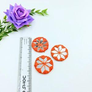 Bright Orange Round Embroidery Mirror -  Pack  of 10 pieces