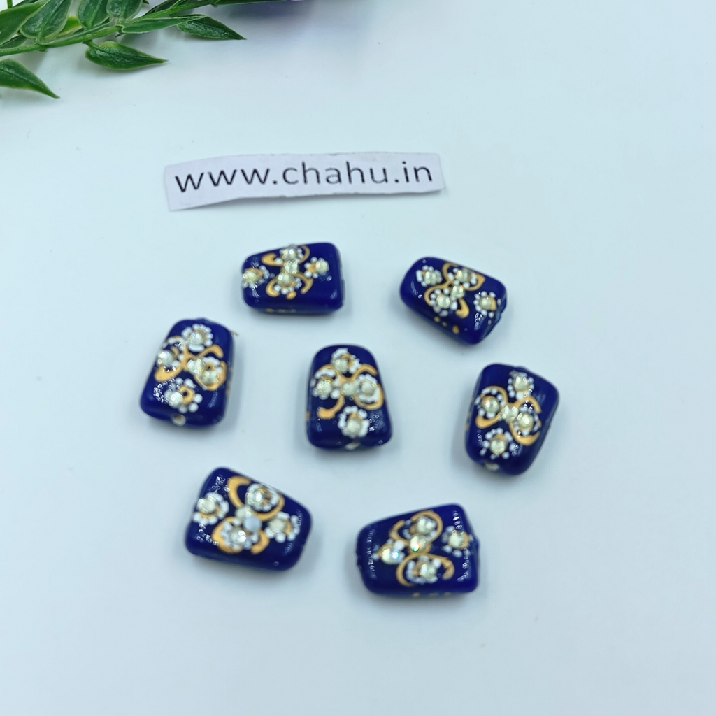 17mm Nevi Blue Meenakari Kundan Tumble Beads - 25 Pieces