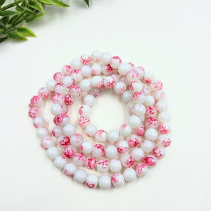 8 mm White Red Marble Bead