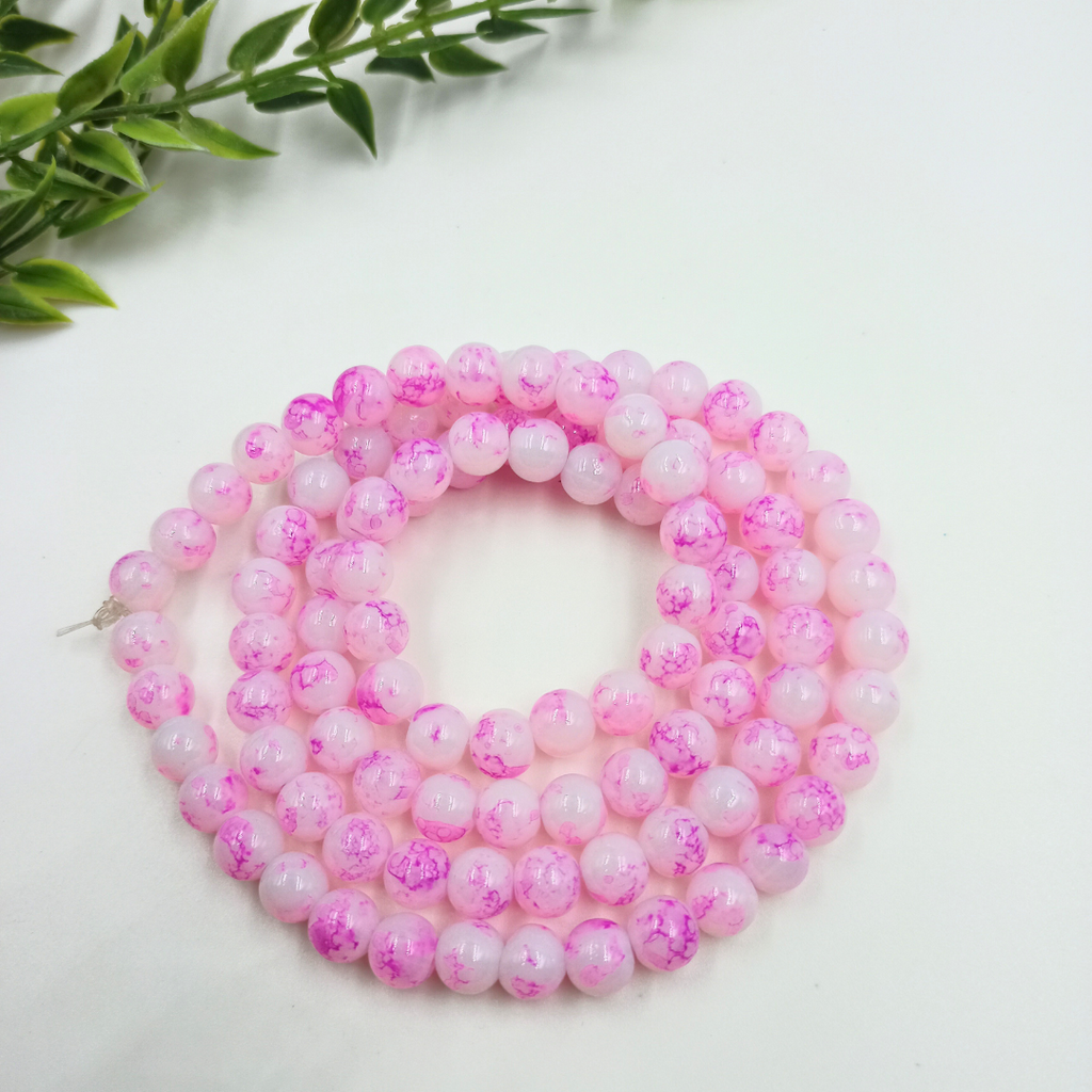 8 mm White Pink Marble Bead