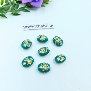 17mm Oval Teal Color Meenakari Kundan Tumble Beads - 25 Pieces