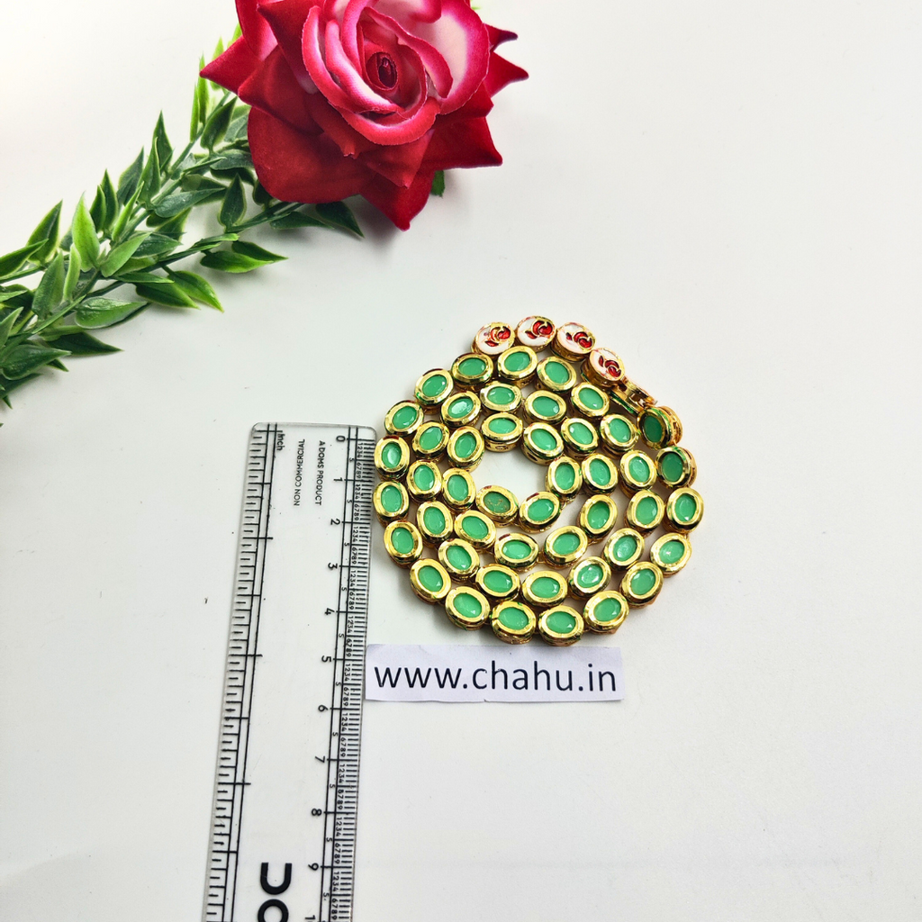 Lime Green Oval Kundan Line