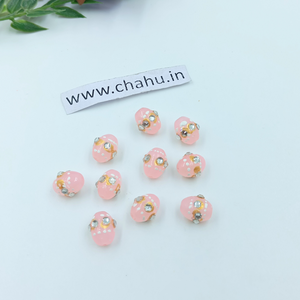 10mm Light Pink Meenakari Kundan Tumble Beads - 25 Pieces