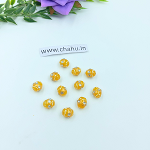 10mm Yellow Meenakari Kundan Tumble Beads - 25 Pieces