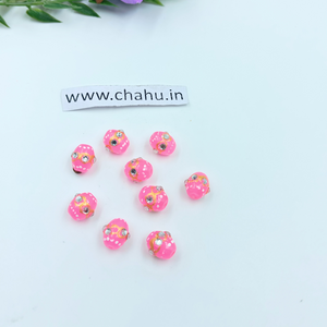 10mm Pink Meenakari Kundan Tumble Beads - 25 Pieces