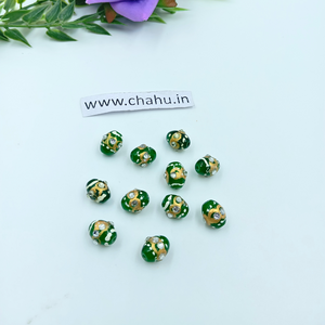 10mm Green Meenakari Kundan Tumble Beads - 25 Pieces