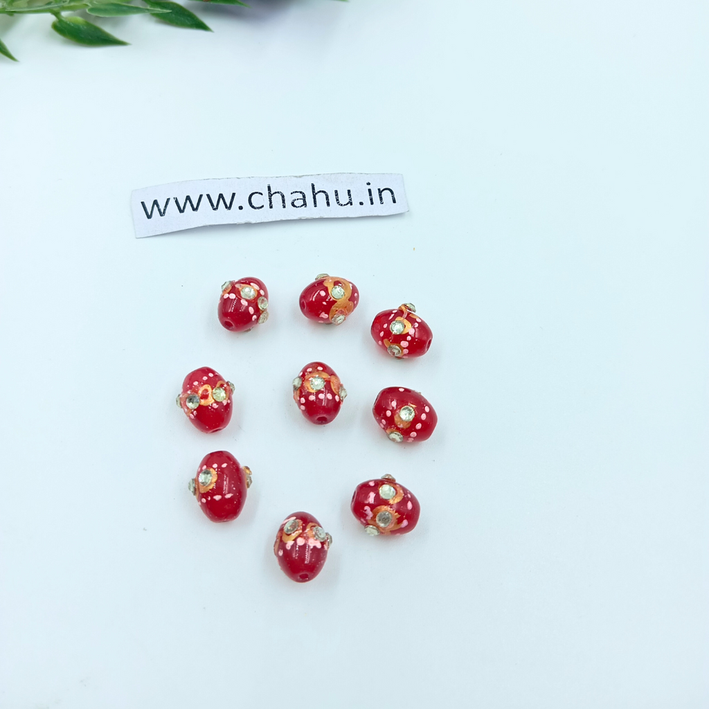 10mm Red Meenakari Kundan Tumble Beads - 25 Pieces