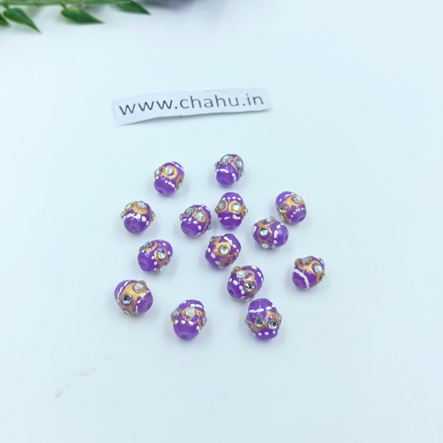 10mm Purple  Meenakari Kundan Tumble Beads - 25 Pieces