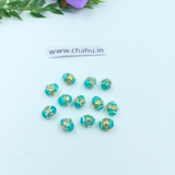 10mm Turquoise Color  Meenakari Kundan Tumble Beads - 25 Pieces