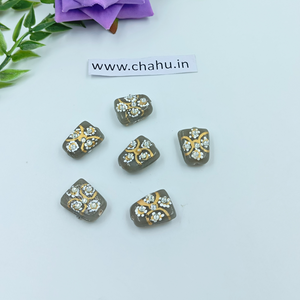 17mm Gray Meenakari Kundan Tumble Beads - 24 Pieces