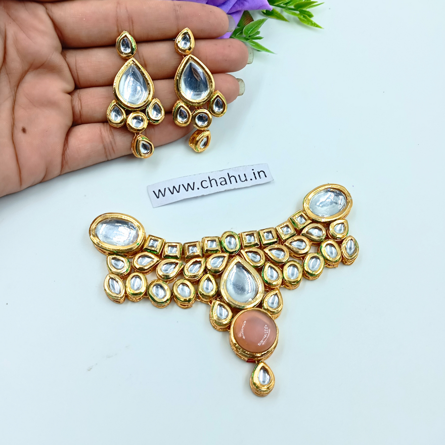 Peach color Kundan Choker Necklace set