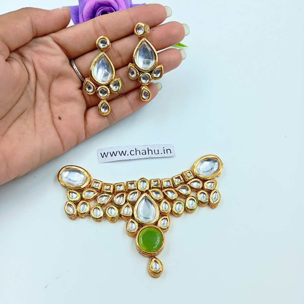 Green color Kundan Choker Necklace set