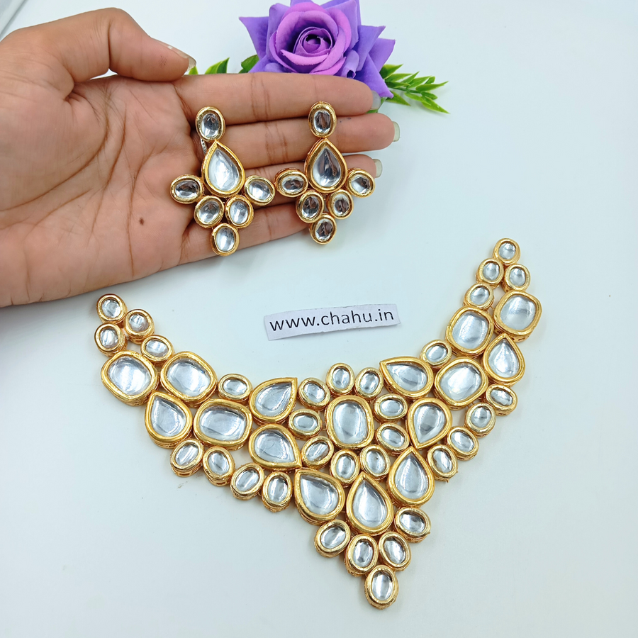 Drop & Oval Kundan Heavy Necklace set