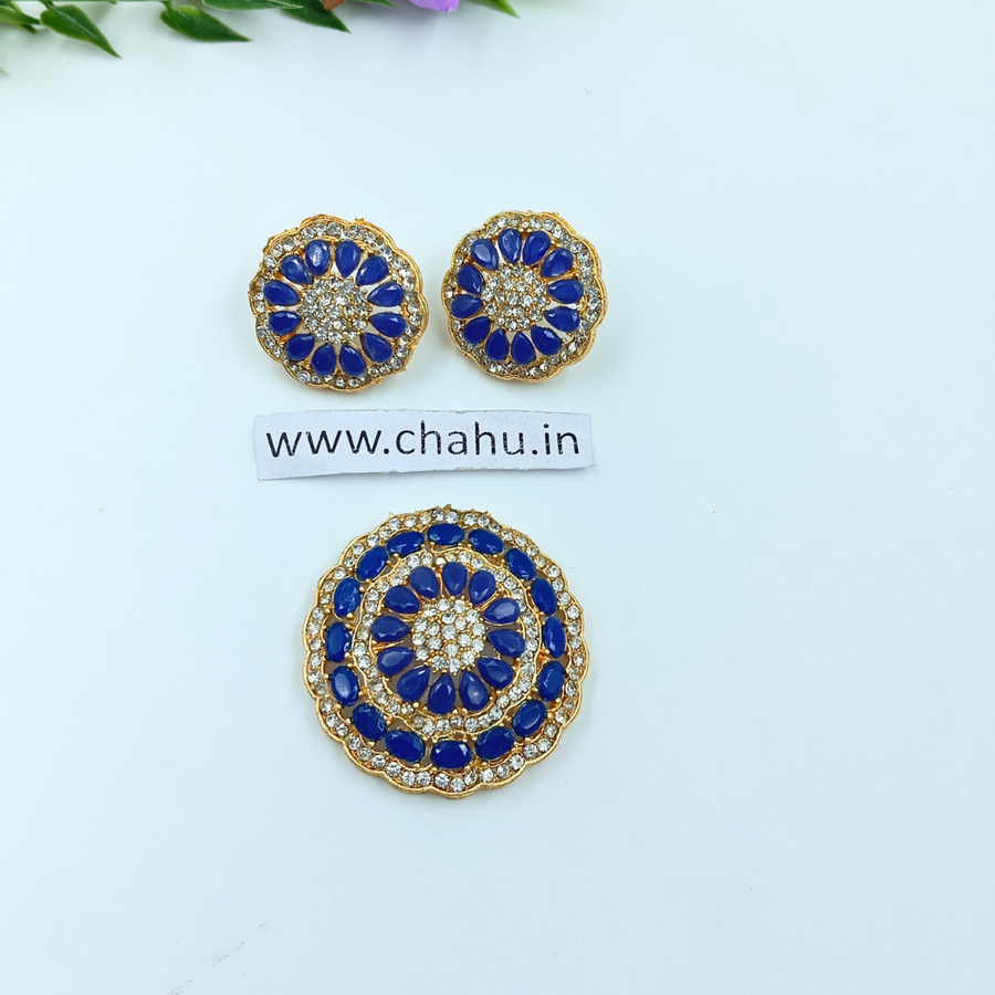 Blue Round Pendent With Earrings