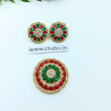 Green & Maroon Round Pendent With Earrings