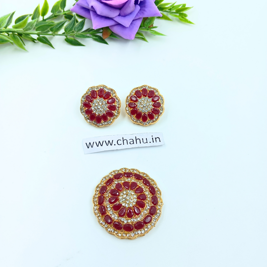 Maroon Round Pendent With Earrings