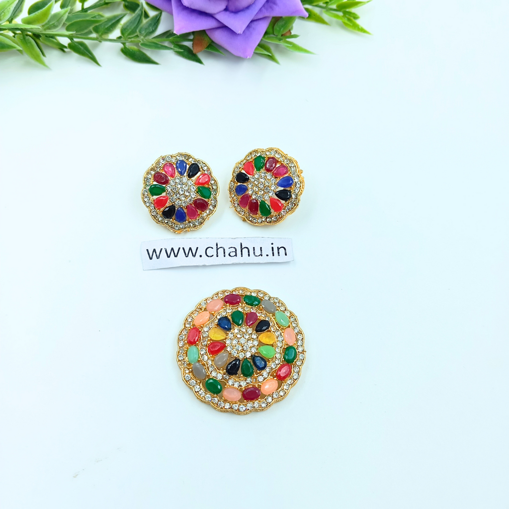 Multi color Round Pendent With Earrings