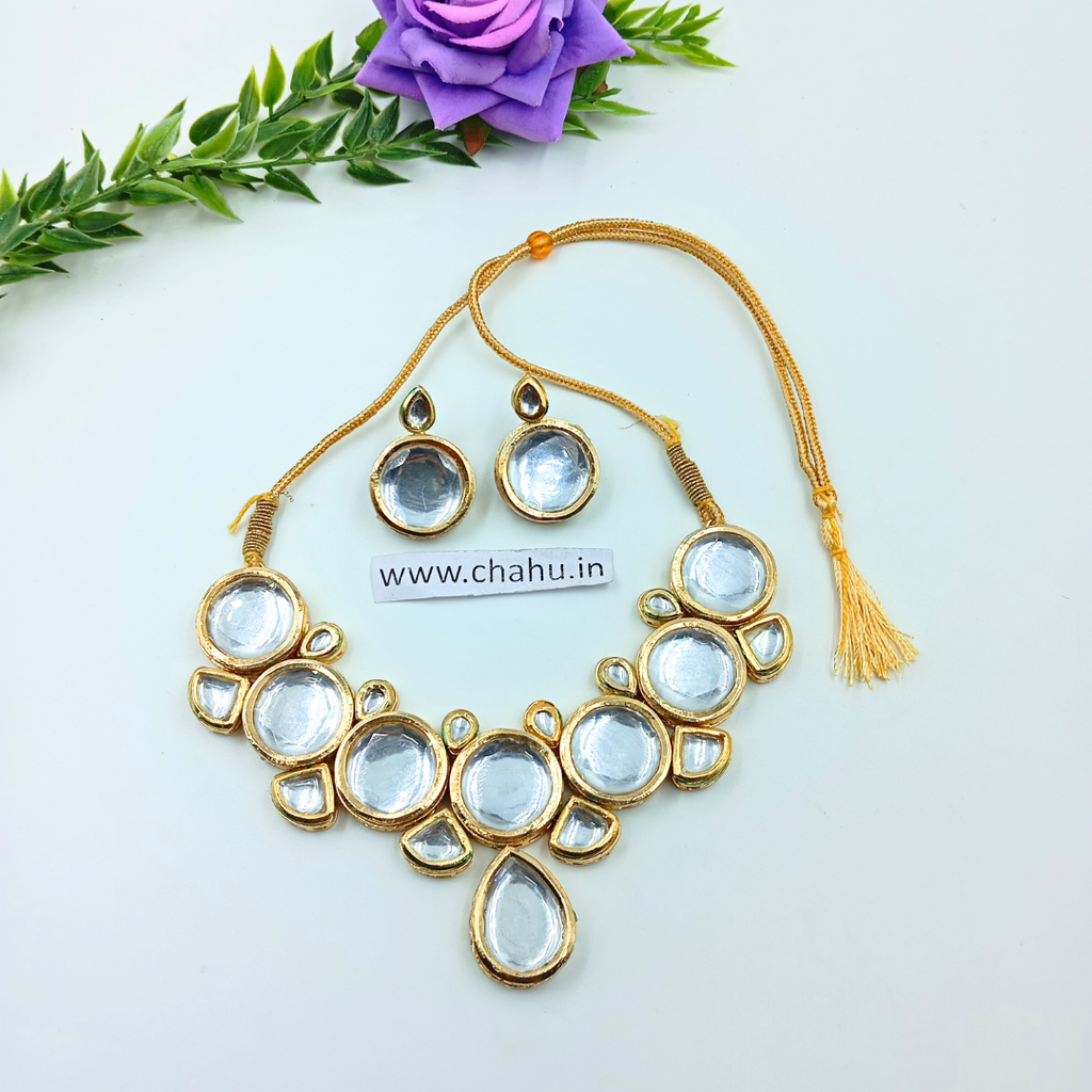 Round,Drop & Triangle  Kundan Necklace set